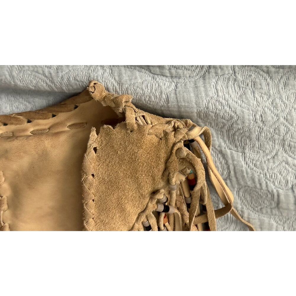 60s Beaded Native American‎ Vest Suede Leather Hippie Long Fringe VTG Festival - Picture 13 of 13